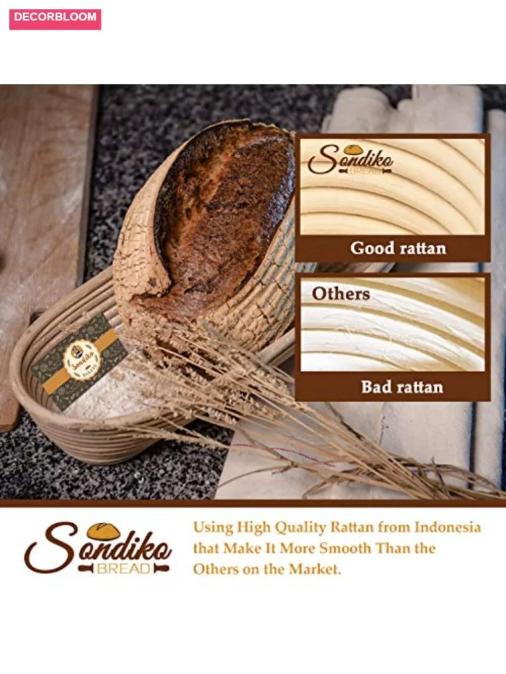 Handmade Rattan Sourdough Proofing Basket with Liner - Oval Banneton Bread